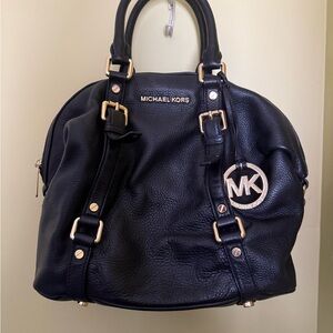 Michael Kors Black Leather Satchel with Gold Accents